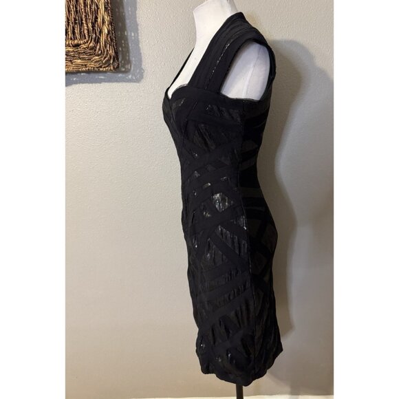Tadashi Dress 6 Black Metallic Sequin Stretch Sheath Wedding Party Cruise Event - Picture 5 of 13